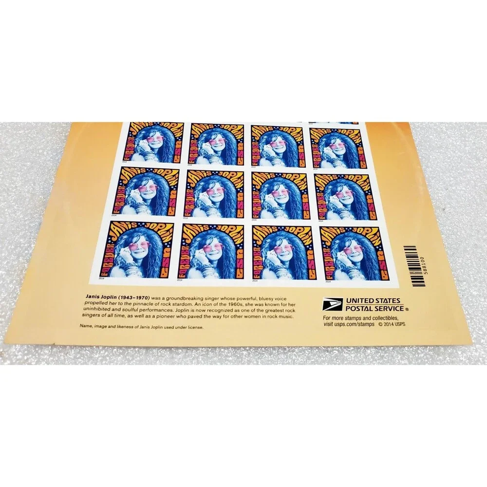 Janis Joplin Sheet of 16 Forever Stamps & DCP 2014 Scott #4916